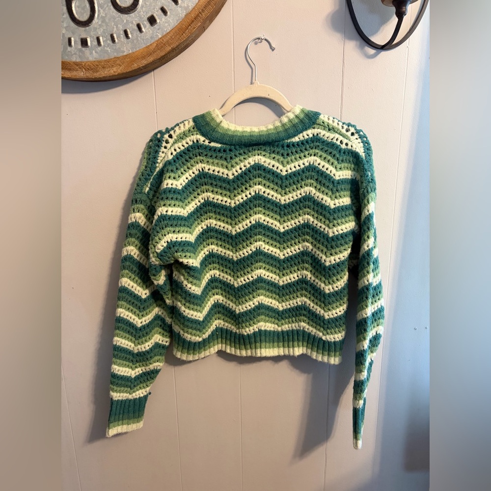 Pink Rose Teal and Cream Chevron Sweater - Picture 3 of 3